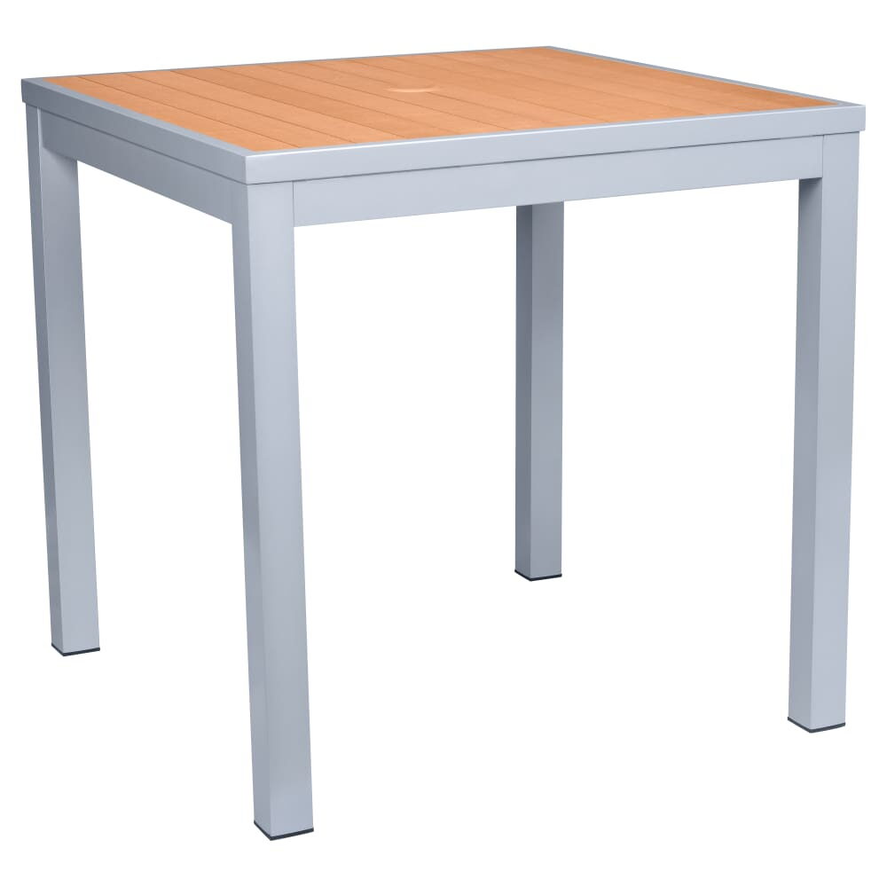 Aluminum Outdoor Table in Gray Finish and Faux Teak