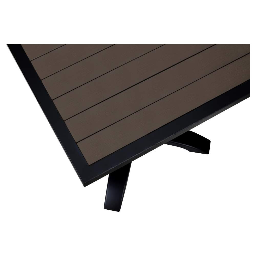 Black Aluminum Patio Bar Table with Dark Walnut Faux Teak