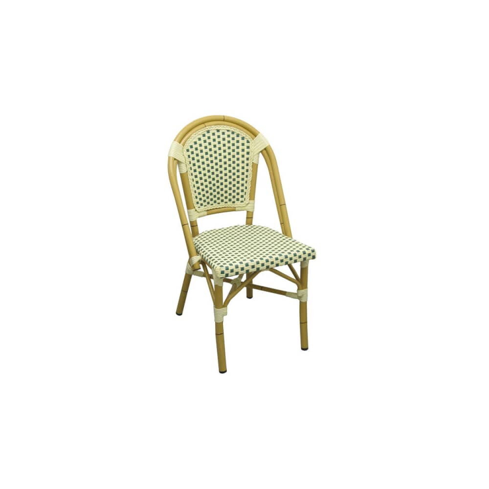 Aluminum Bamboo Patio Chair with Green and White Rattan