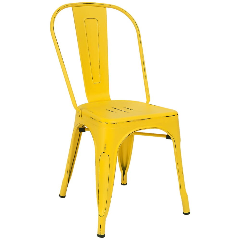 Bistro-Style Metal Chair in Distressed Yellow Finish