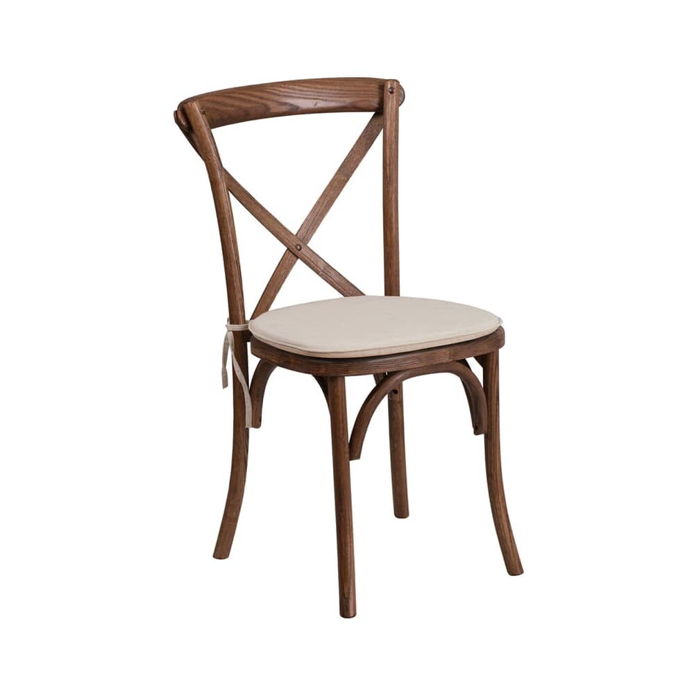 Stackable X-Back Wood Chair with Cushioned Seat