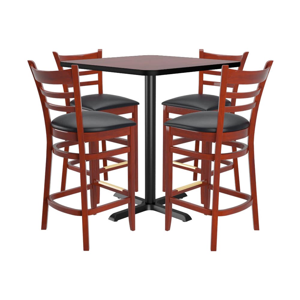 Ladder back square wood bar stool set